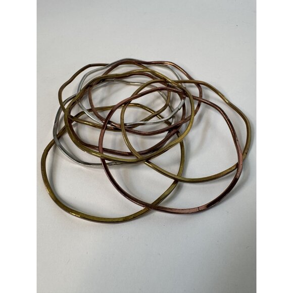 Set Of 9 Wavy Mixed Metal Bangles In Gold Copper & Silver Finish - Picture 10 of 16